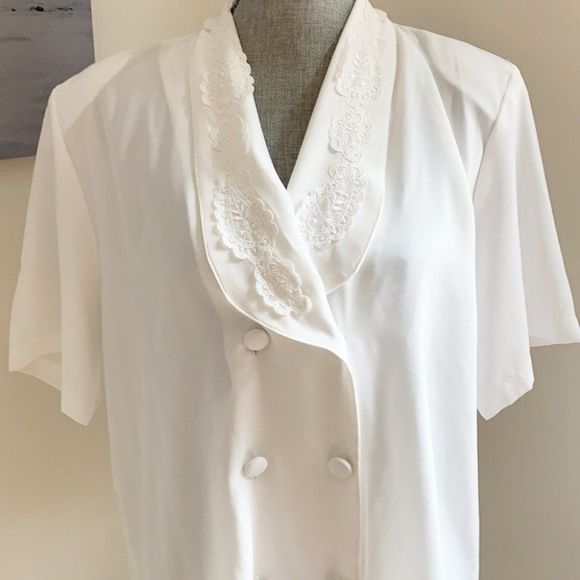 🌈 3/$20 Vintage 1980s  lace collar cottage core prairie white blouse - Picture 2 of 9